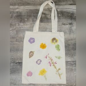 Floral Canvas Tote Bag with Hammered Flowers and Leaves